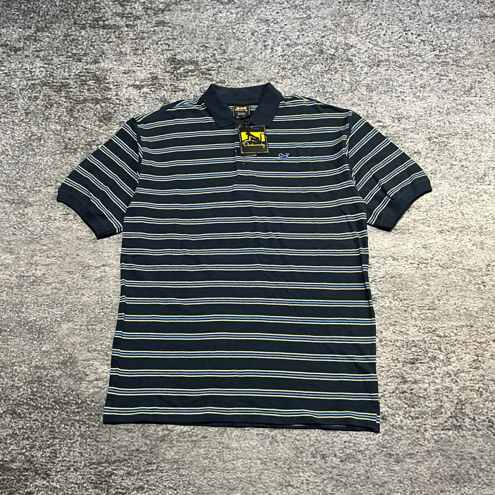 NWT‎ Drunknmunky Polo Shirt Mens Large Striped Navy Blue Vintage Y2K Skater